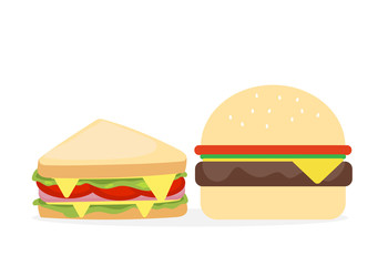 Vector illustration Sandwiches and hamburger