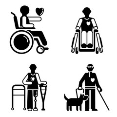 Day persons disabilities icon set. Simple set of day persons disabilities vector icons for web design on white background