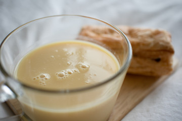 Corn milk with puff pastry.