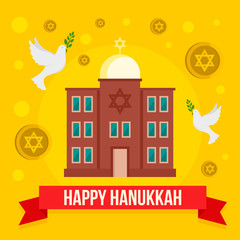 Happy hanukkah jewish church concept background. Flat illustration of happy hanukkah jewish church vector concept background for web design