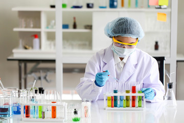 Fototapeta premium Set of Chemical tube development and pharmacy in laboratory,biochemistry and research technology concept.