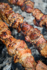 Barbecue.Juicy pieces of meat on skewers