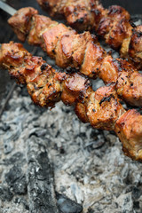 Barbecue.Juicy pieces of meat on skewers