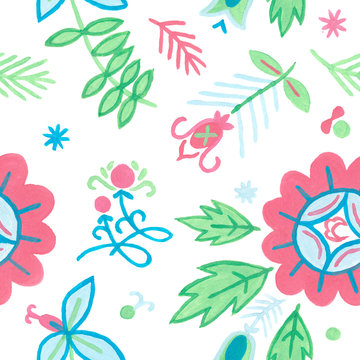 seamless floral background with botanical illustrations.