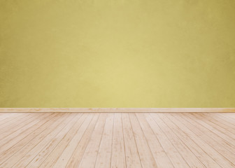 Yellow cement wall with Wooden floor