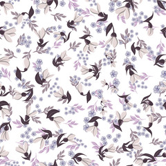 Obraz na płótnie Canvas Seamless colorful pattern with leaves and bellflowers on a light background