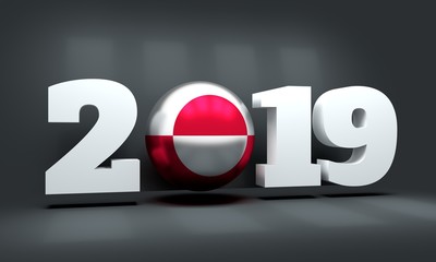 2019 Happy New Year Background for seasonal greetings card or Christmas themed invitations. Flag of the Grenland. 3D rendering