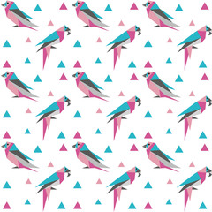 Parrot seamless pattern with geometric japanese origami bird and colored triangle shapes for backgrounds, wrapping paper and print on textile or fabric.