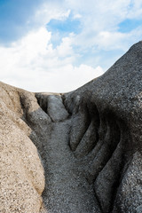A rocky mountain or pile of fine white stone, which was mined from the mining process