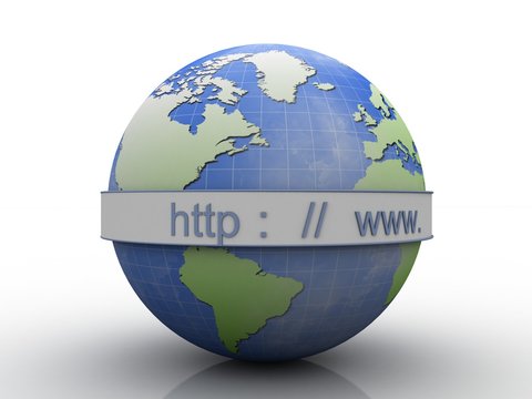 3d rendering https WWW sign on globe
