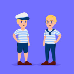 Sailor Kids, Boys Dressing Costume Sailor Vector Cartoon Illustration