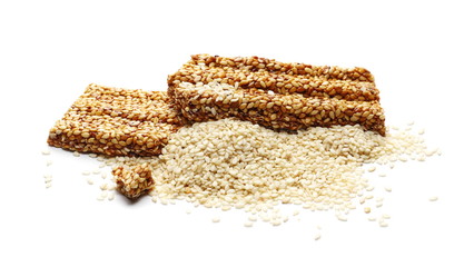 Sesame caramel bar isolated on white background