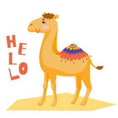 Card with cartoon animal. Little camel vector illustration