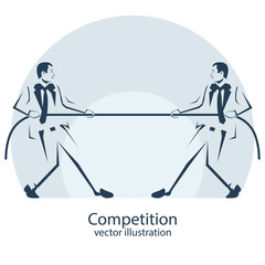 Competition icon. Business people silhouette. Businessmen in suit pull the rope, symbol of rivalry, competition, conflict. Tug of war. Vector illustration, flat design. Corporate conflicts.