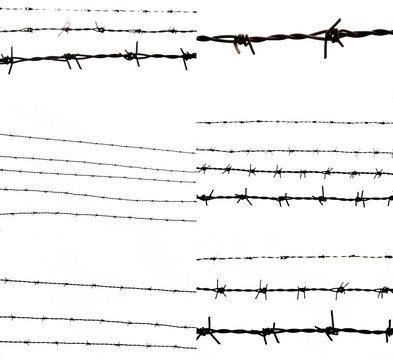 variety of barbed wire fence images over white background