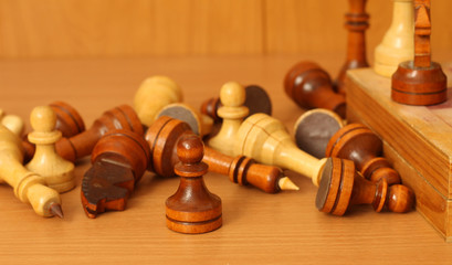 Chess pieces on the table.