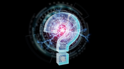 Blue digital question marks background 3D rendering