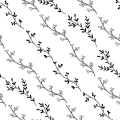 Modern vector seamless pattern with hand drawn leaves.