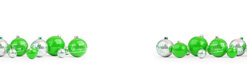Green and white christmas baubles isolated 3D rendering