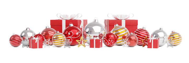 Red and white christmas baubles isolated 3D rendering