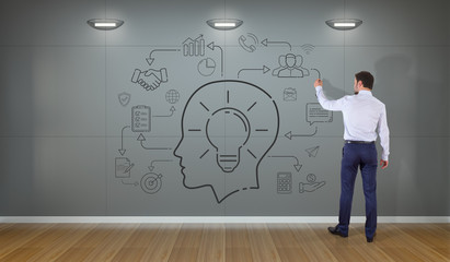 Businessman drawing thin line icon project plan presentation