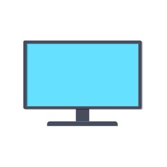 Monitor template in trandy paper cut style. Electronic device whith blue screen. Vector card illustration in papercutting art style.