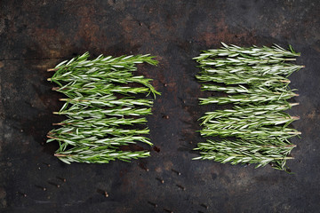 Gałązki rozmarynu. Gałązki zielonego, świeżego rozmarynu na ciemnym tle. © foodandcook