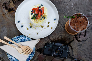 Strawberry and blueberry cake with pumpkin seed