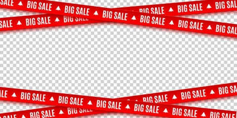 Red ribbons for Christmas sale isolated on transparent background. Big sale. Graphic elements. Vector illustration - obrazy, fototapety, plakaty