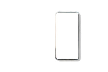 White smartphone screen on white background, copy space and input text idea