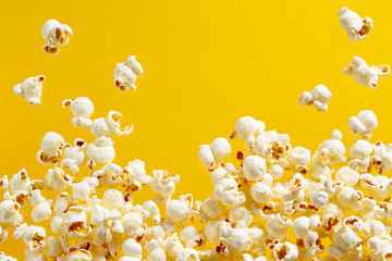 Popcorn On Yellow Background - obrazy, fototapety, plakaty