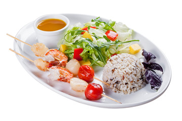 Seafood with rice and vegetables