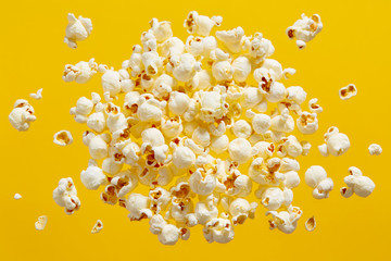 Popcorn On Yellow Background - obrazy, fototapety, plakaty