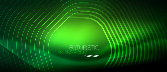 Neon glowing lines, magic energy space light concept, abstract background wallpaper design