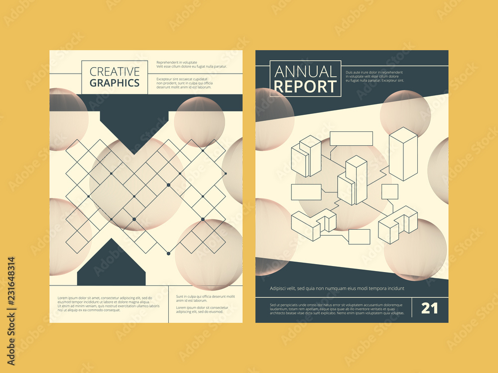 Wall mural annual report cover. business reports template design project with abstract vector shapes and place 