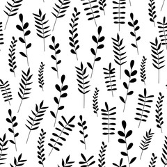 Field foliage seamless pattern. Vector outline leave background