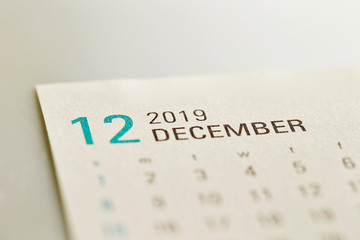 2019 December calendar 