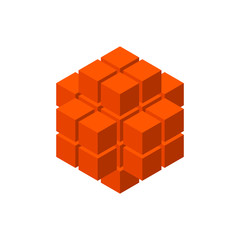 Abstract 3d shape from cubes. Isolated on white background. Isometric.