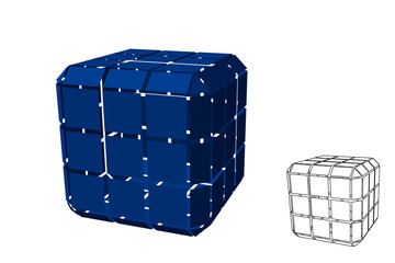 Abstract polygonal cube with cuts. 3d Vector illustration.