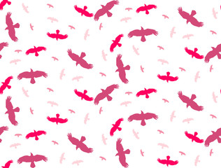 seamless background with a silhouette of flying birds pink