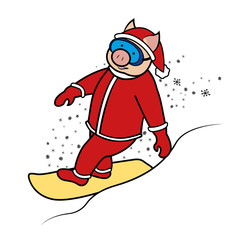 Snowboarder pig santa claus symbol 2019