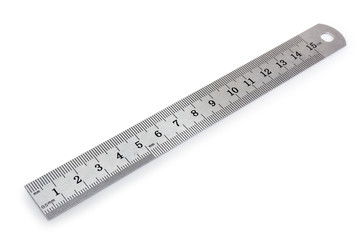 Metal measuring ruler in centimeters at selective focus