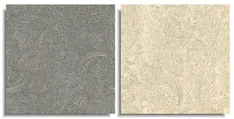 Fototapeta premium Vector set of seamless patterns with manual drawing of curved lines, various geometric patterns in the technique of doodles and zenart, continuous, solid colors on a soft, green and beige background.