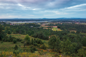 View from Miedzianka peak in Swietokrzyskie Mountains near Kielce, Poland