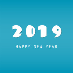 Simple Blue and White New Year Card, Cover or Background Design Template - 2019