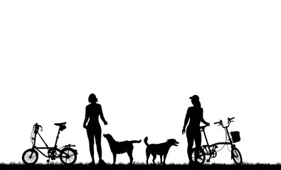 Fototapeta na wymiar silhouette cyclists bicycle riders on white background.