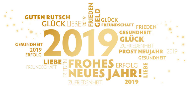2019 Neujahrsgruss weiß und gold mit guten wünschen für das neue Jahr