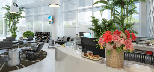Counter inside a waiting lounge (panoramic view)
