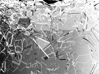 Pieces of glass shattered or cracked on black