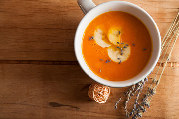 Roasted pumpkin and carrot soup with cream